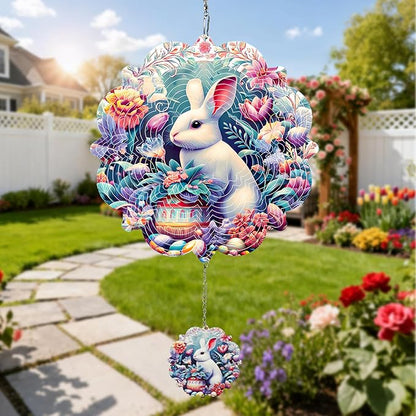 Wind Spinners Outdoor Easter Bunny and Eggs, 12 inch Stainless Steel Hanging Kinetic for Yard, Garden, Patio, Outdoor - Wind Spinners Craft Decor Birthday Gifts for Women, Men, Mom and Lovers