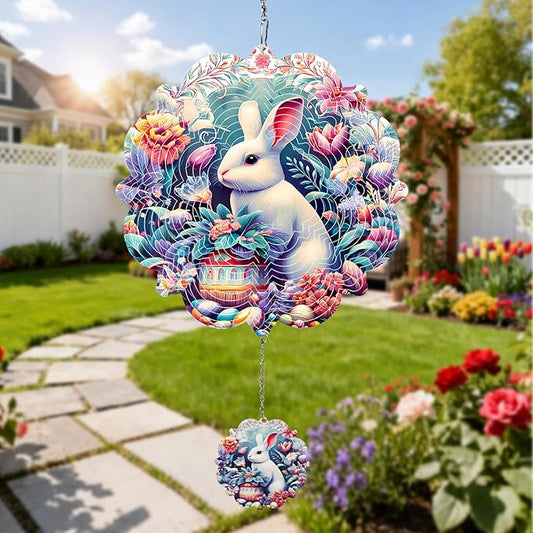 Wind Spinners Outdoor Easter Bunny and Eggs, 12 inch Stainless Steel Hanging Kinetic for Yard, Garden, Patio, Outdoor - Wind Spinners Craft Decor Birthday Gifts for Women, Men, Mom and Lovers