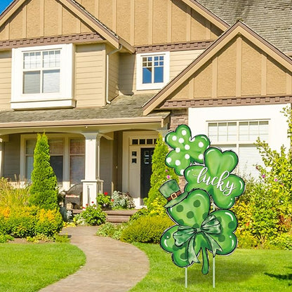 FYSUIMU St. Patrick' s Day Outdoor Decorations Shamrock Yard Stakes 31 Inch Irish Lucky Clover Yard Sign for Home Garden Lawn Porch Patio Walkway Decor