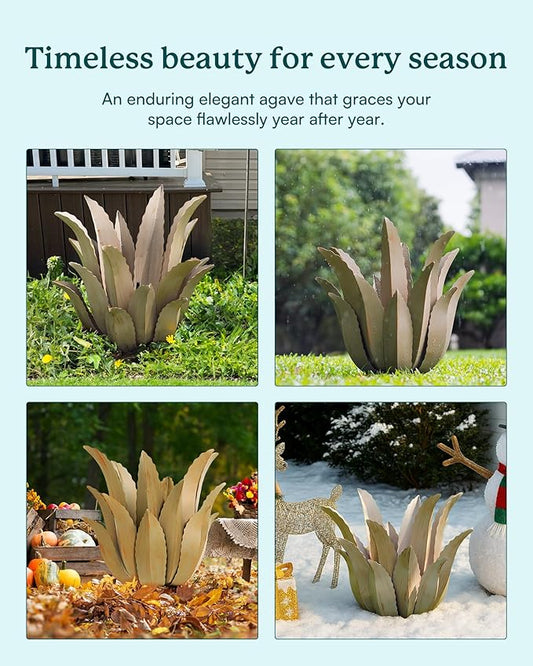 Metal Agave Plant Outdoor Decor - 25.5" H Large Hand Painted Desert Themed Garden Sculpture, Weather Resistant Rustic Yard Art for Lawn Patio, Unique Ornament Gift for Home & Garden