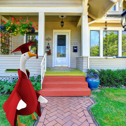 Graduation Goose Outfit for 23'' High Cement Goose Statue, Lawn Porch Clothes Cute Grad Yard Statue Outfit for Patio Outdoor Garden Decoration (Red)