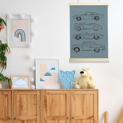 NQDWX Vintage Car Wood Poster Hanger - Baby Boy Nursery Decor & Toddler Boy Room Wall Art, 12x17 Inch Rustic Wooden Hanging Sign, Unique Gift for Car-Loving. (127)