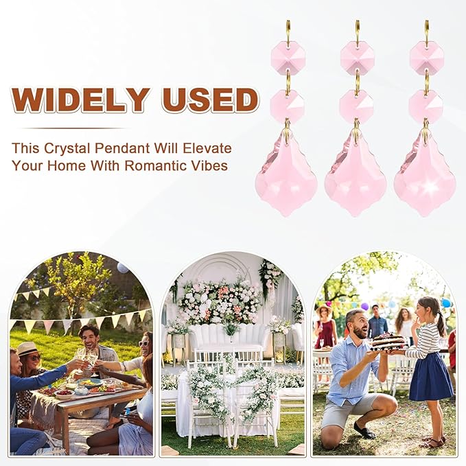 M METERXITY 10PCS Crystal Suncatcher 2 Leaves Prisms Pendants Ornament, 38mm Chandelier Hanging Crystal Sun Catcher Beads for Home Garden Windows Wedding DIY Decoration [Pink]