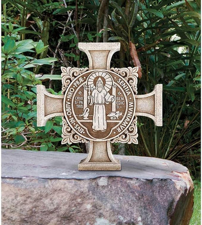 Avalon Gallery Saint Benedict Stepping Stone Cross, Stone Resin Garden Décor, 11" Square