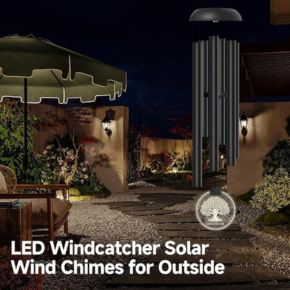 Solar Wind Chimes for Outside, 6 Tubes Relaxing Melody Wind Chimes with Tree of Life LED Windcatcher, Windchimes for Garden Patio Decor, Great Gift Idea for Mother's Day