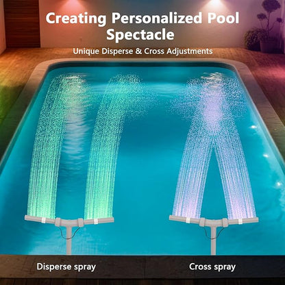 Solar Pool Fountain with Lights - Dual Spray Water Fountains for Above Ground/Inground Pools, High-Pressure Waterfall & Pool Sprinkler Fountain Accessories
