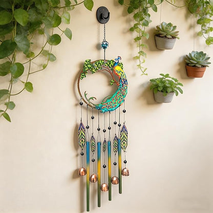 Peacock Dream Catchers Windchimes with Copper Bells 28" Peacock Wind Chimes for Zen Atmosphere Outdoor Garden Decor Unique Peacock Gift Home Decor