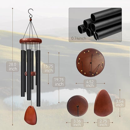 2 PCS 28" Wind Chimes for Outside. Deep Tone Lovely Wind Chimes with 6 Aluminum Tubes Courtyard Decoration. Windchimes Outdoor Create an Enjoyable Atmosphere & Give Mom a Gift