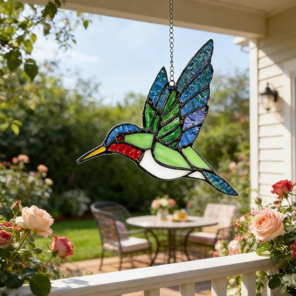 Hummingbird Stained Glass Suncatcher for Window Hanging Handmade Colorful Glass Bird Sun Catcher for Indoor Outdoor Decor,Ruby Throated Hummingbird Gift for Women,Mom,Nature Lovers