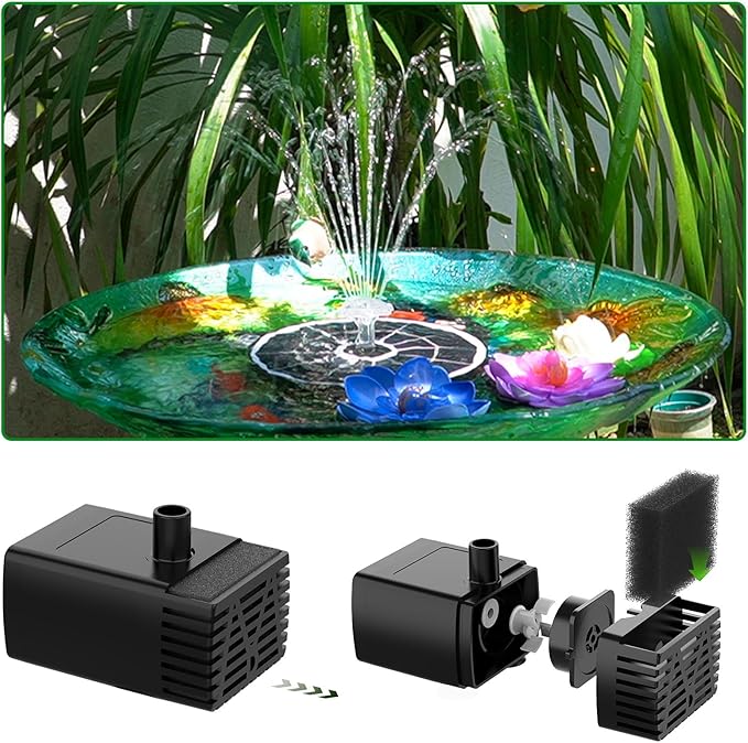 AISITIN 3.7W Solar Bird Bath Fountain Pump, 7.1" Solar Powered Water Fountain Pump for Garden, Ponds, Pool, Fish Tank, Aquarium and Outdoor