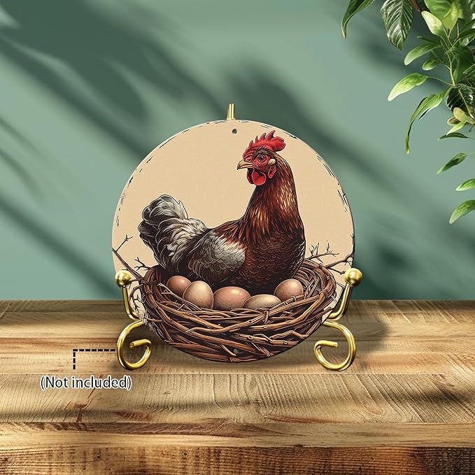 Chicken Coop Hen Vintage Metal Tin Sign Chicken Wreath Wall Decor Kitchen Farmhouse Outdoor Chicken Decor For Chicken Lovers Chicken House Decor 8 Inch