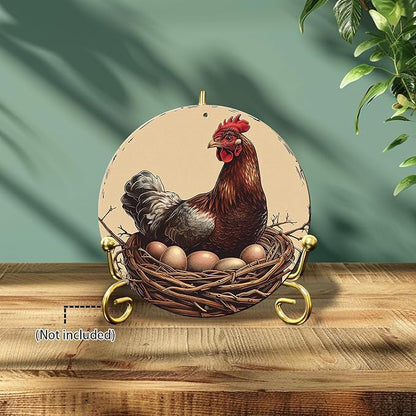 Chicken Coop Hen Vintage Metal Tin Sign Chicken Wreath Wall Decor Kitchen Farmhouse Outdoor Chicken Decor For Chicken Lovers Chicken House Decor 8 Inch