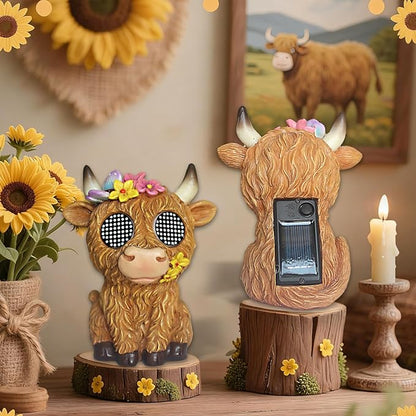 Solar Highland Cow Garden Outdoor Statues,Animals for Garden Decor with Moving Led Eyes,Lawn Decor Animal Statues for Patio,Balcony,Yard Ornament - Garden Gifts for Mom Grandma (Highland Cow)