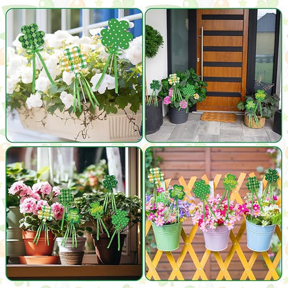 Cinrobiye 6 Pcs Metal St.Patrick's Day Planter Stakes Irish Table Centerpiece Lucky Shamrock Garden Stake Outdoor Lawn for St.Paddy's Day Garden Greetings Home Farmhouse Decor (Shamrock)