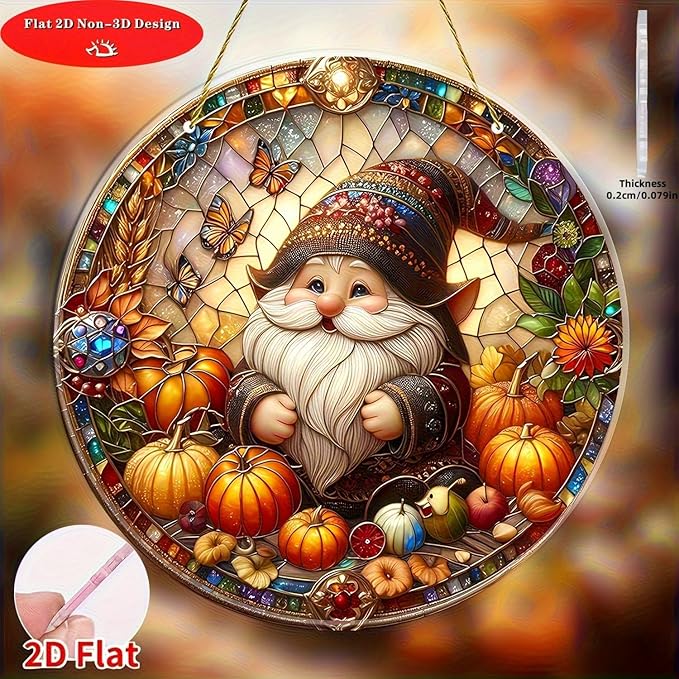 7.87Inch Fall Sun Catcher Acrylic Garden Cute Pumpkin Dwarf Suncatcher Decor Window Hanging for Wall Home, Garden, Housewarming Women Neighbor Autumn Decor Gifts