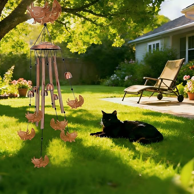 Axolotl Wind Chimes for Outside, Metal Windchimes Outdoors, Axolotls Gifts for Women Men, Memorial Birthday Gifts, Garden Decor for Outside, Home, Patio, Yard, Lawn (Axolotl)
