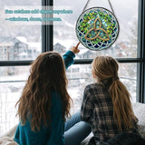 Celtic Knot Stained Glass Window Hanging, Suncatcher Diamond Glass Panel Hangings, Sun Catchers Indoor Windows Wall Art Decoration, Christmas Decor for Home Office Garden Green 7.87 inches