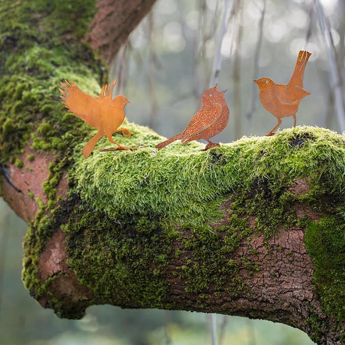 5pcs Rusty Birds with Screws Birds Garden Silhouette Decoration Decorative Rusty Metal Garden Yard Art Metal Birds Bird Ornaments Patio Yard Landscape