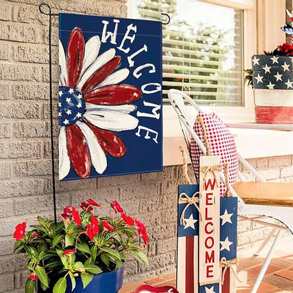 AVOIN colorlife Patriotic 4th of July Garden Flag 12x18 Inch Double Sided Outside, Memorial Day Floral Welcome Daisy Yard Outdoor Decoration