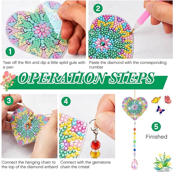 Thyle 9 Pcs Diamonds Painting Suncatcher Kit Wind Chimes DIY Diamond Kits Diamond Art Sun Catchers for Adults DIY Crafts Garden Home Decor Crystal Hanging Ornaments, 9 Styles
