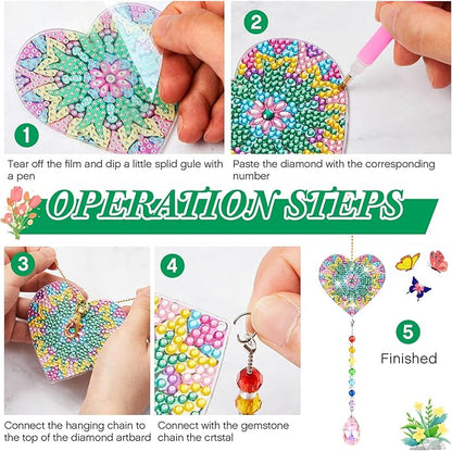 Thyle 9 Pcs Diamonds Painting Suncatcher Kit Wind Chimes DIY Diamond Kits Diamond Art Sun Catchers for Adults DIY Crafts Garden Home Decor Crystal Hanging Ornaments, 9 Styles