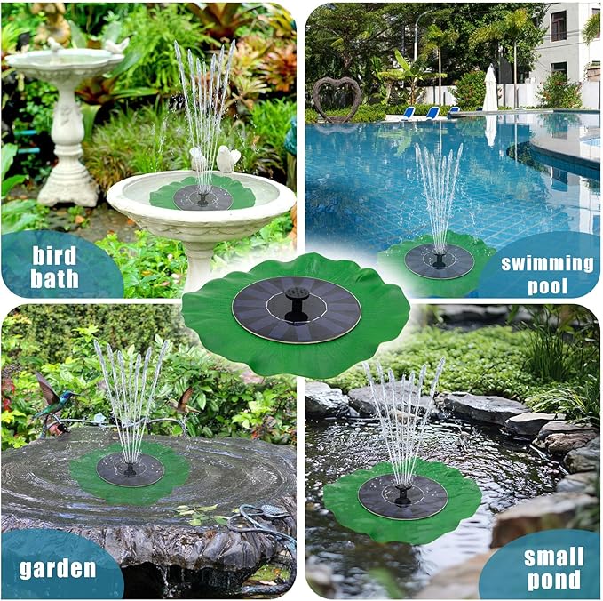 Solar Bird Bath Fountains Pump with Lotus Leaf Design, 11" D Free Standing Floating 7V/1.4W Solar Powered Water Fountain Pump for Bird Bath, Garden, Pond, Pool, Fish Tank & Outdoor Decor