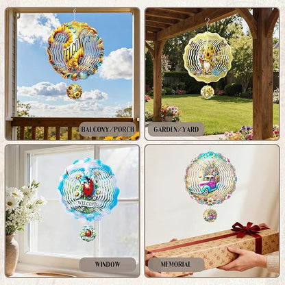 Metal Wind Spinners Outdoor - 3D Kinetic Art Hanging Ornaments Sunflower Gnome Wind Spinner Patio Lawn Garden Yard Balcony Indoor Home Decor Gnomes Gifts for Women Mom Grandma Wife Friends