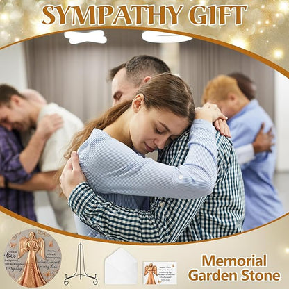 1 Set Bronze Angel Memorial Garden Stone with Plaque Stand and Sympathy Card, Outdoor Heartwarming Memorial Garden Stepping Stone, Sympathy Present for Loss of Loved One, Pet & Family
