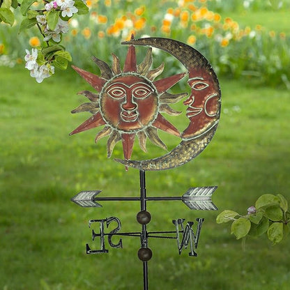 TERESA'S COLLECTIONS Sun & Moon Face Solar Outdoor Lights, Metal Decorative Stake Weathervane Garden Decor for Outside, Yard Decorations Outdoor Lawn Ornaments for Porch Decor Gifts for Mom, 40"