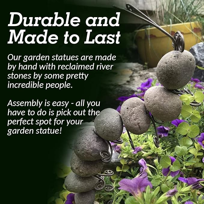 Happy Gardens River Rock Caterpillar Statue - Stone Cairn Sculpture Zen Garden Decor Outdoor Yard Art