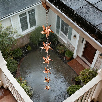 taman Rain Chain Set, 6ft Windmill Rain Chain for Gutters,Copper Rain Chain Cups to Replace Gutter Downspout, Divert Water, 6 Cups, Rose Gold