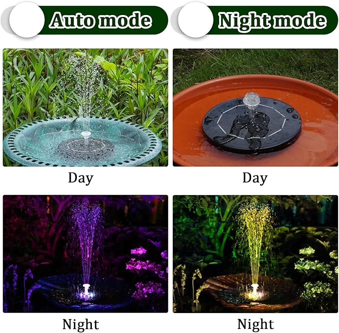 AISITIN 3,5W LED Solar Fountain Pump for Outdoor with 3000mAh Battery,Solar Bird Bath Fountain with Different Spray Effects,with Crystal Ball, Solar Powered Water Pump for Outdoor Garden, Pond