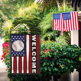 Welcome 4th of July Baseball Patriotic Decorative House Flag, America USA Red White Bat Garden Yard Outside Decoration, American Stars Burlap Outdoor Large Home Decor Double Sided 28 x 40