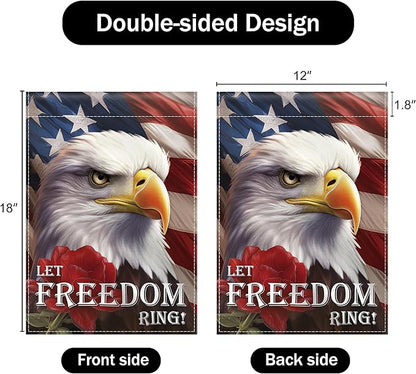 Patriotic Garden Flag 12x18 Inch Double Sided Flag Let Freedom Ring American Eagle 4th of July Memorial Day Independence Day Indoors Outdoors Decoration for Yard (Let Freedom Ring)
