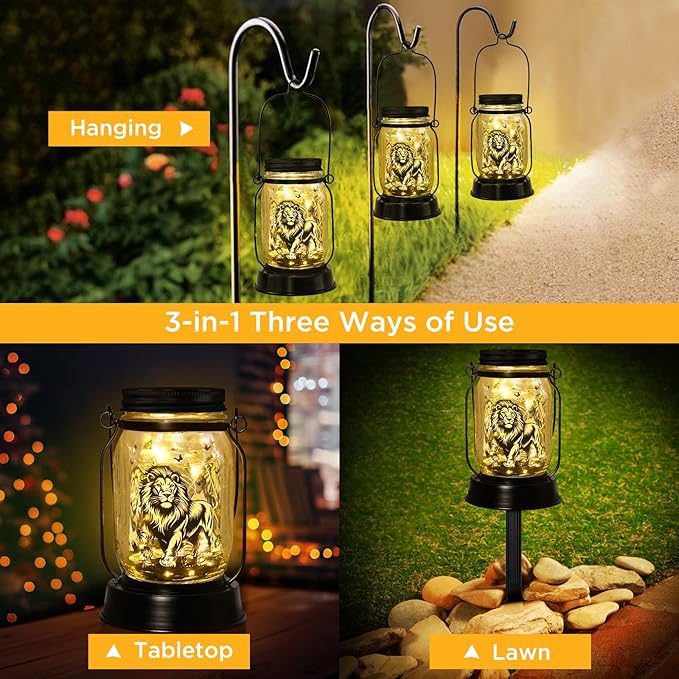 Lion Gifts for Women/Men Lion Solar Lanterns Mom Birthday Animal Simba Lovers Lantern Animal Memorial Lights Solar Garden Decoration for Yard, Patio,Backyard,Porch Torches, Home Decor