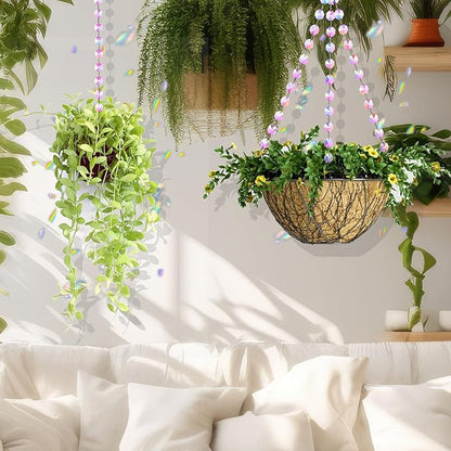 Landical 9 Pack 12 Inch Suncatcher Plant Hanger Hanging Basket Chains with Hooks Crystal Suncatcher Prism Window Hanging Chain Garden for Flower Pots Bird Feeders Wind Chimes Ornaments(Pink)