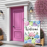 Welcome Hydrangea Garden Flag Spring Summer Colorful Floral Yard Flags Watercolor Flowers Bee Design Seasonal Porch Durable Polyester House Banners for Lawn Patio Outdoor Decor 12 x 18 Inch