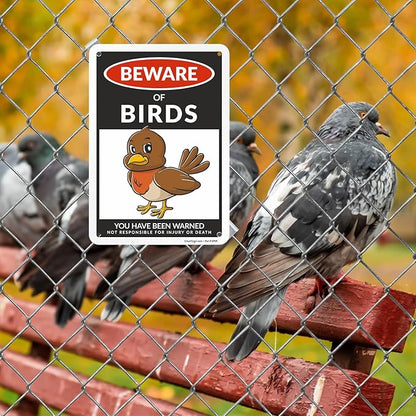 SmartSign Funny Beware Of Birds Warning Sign - 10"x7", 40 mil Laminated Rust-free Aluminum - Metal Signs for Wall Decor, Outdoors, Garden, Patio, Gifts, Cafe - Birds Theme, Made in USA