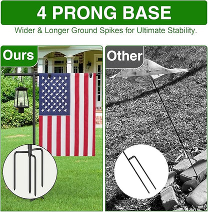 Garden Flag Stand Holder with Shepherd Hooks for 28 x 40 Flag, 63 Inch Height with 3/4 Inch Extra Thick Heavy Duty Garden Flag Pole with 4 Prong Base for Outside Home Yard Patio Decor