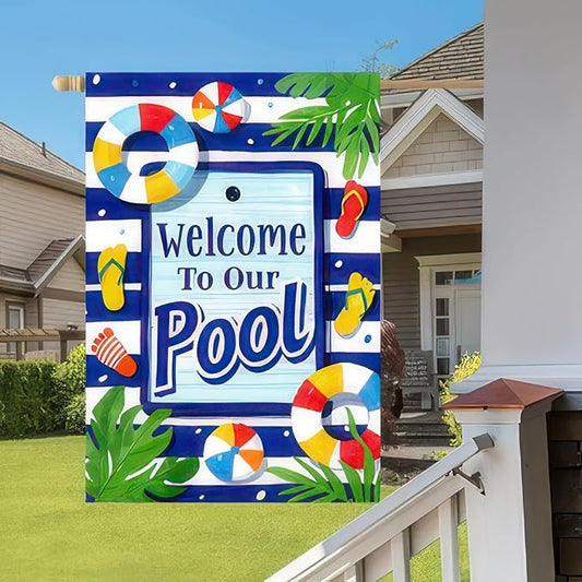 BlissYard Welcome To Our Pool Garden Flag12x18 Inch Double Sided Summer Beach Bar Pub Porch Patio Deck Backyard Poolside Decor Outside Holiday Party Seasonal Farmhouse Banner Outdoor Decor
