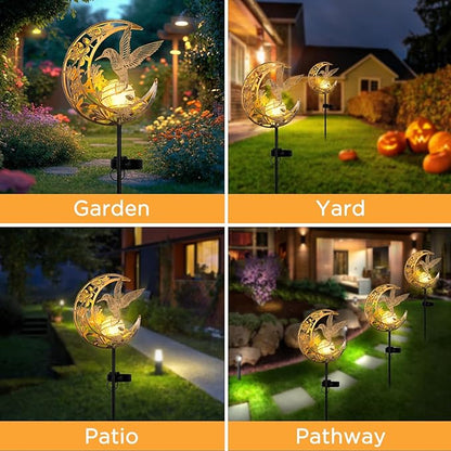 Waterproof Outdoor Solar Light，Hummingbird Solar Light，Moon Hummingbird SolarLight，Solar Butterfly Floor Lamp for Garden, Yard, Patio Decor, Auto On/Off, Unique Gift for Mom, Grandma