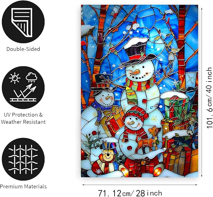 Stained Glass Snowman House Flags 28 x 40 Double Sided Merry Christmas Garden Flag Hello Winter Yard Flag Happy Holidays Flag for Outside Welcome New Year Outdoor Flag Large
