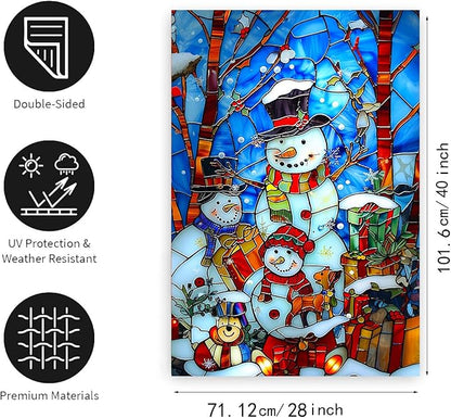 Stained Glass Snowman House Flags 28 x 40 Double Sided Merry Christmas Garden Flag Hello Winter Yard Flag Happy Holidays Flag for Outside Welcome New Year Outdoor Flag Large