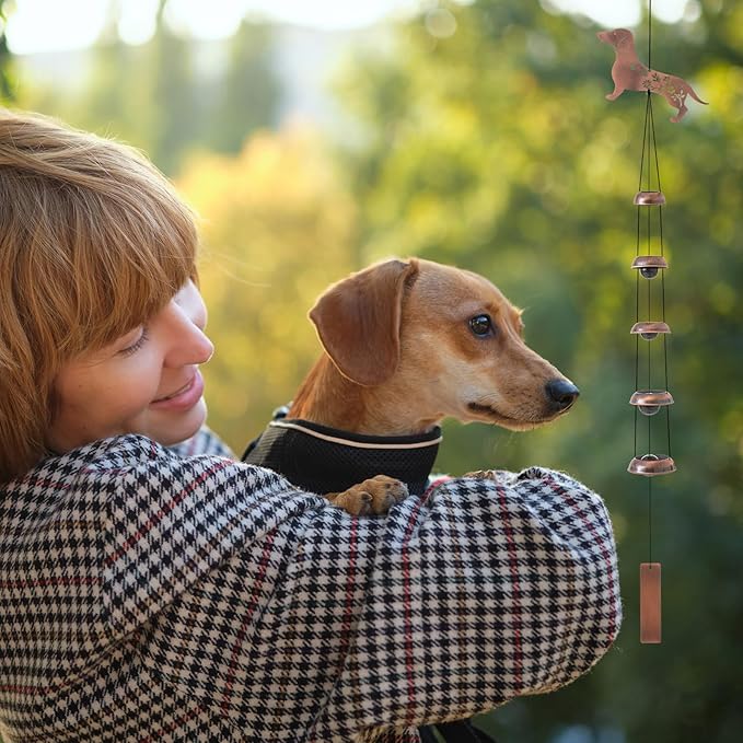 Geelin Dog Wind Chimes for Outside Dachshund Memorial Gift for Dog Lovers, 36" Copper Metal Wind Chime for Women Men Garden Front Yard Patio Decor, Memorial Housewarming Birthday Festival Gifts