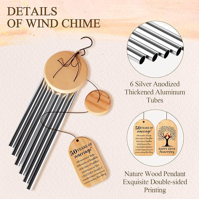 50th Anniversary Wind Chimes, Gifts for 50 Year Wedding Anniversarie Couple Parents, Happy 50th Anniversary Decorations, 25.5inch, Love Bird