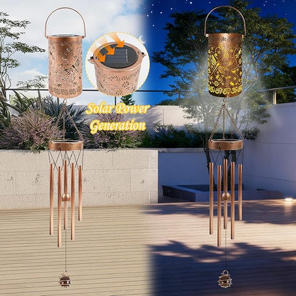 Dragonfly Solar Wind Chimes for Outside, Dragon Fly Gifts Solar Lantern Windchime, Garden Decorative Hanging Lights for Patio Porch Yard Lawn Decor