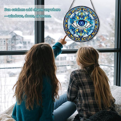 Evil Eye Stained Glass, Suncatcher for Window Hanging, Decoration for Window Sun Catcher Wall Art for Mom Grandma, Gifts for Spirits Lovers, for Home Yard Office Decor