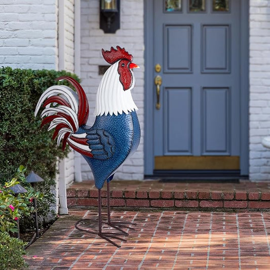 Backyard Expressions Rooster Décor Garden Statue - Chicken Yard Art Sculpture Outdoor - 63 Inch (Patriotic)