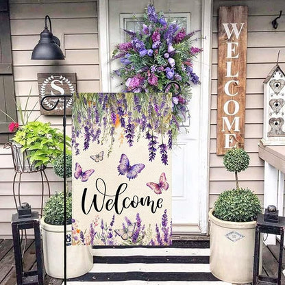 Baccessor Spring Summer Flower Garden Flag Lavender Butterfly Floral Welcome Small Yard Burlap Double Sided Vertical Seasonal Farmhouse Wedding Yard Outdoor Decoration 12.5x18 Inch