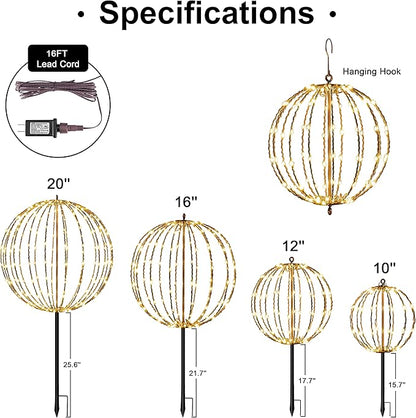 LIGHTSHARE 12IN 96LED Light Ball Light Garden Yard Decoration Pathway Lights Sphere Light with Fold Flat Metal Frame Indoor Outdoor Waterproof, Plug in